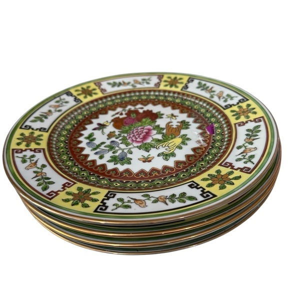 Famille Rose Chinese Porcelain 9 in Display Plates Lot of 4 Peony Flowers Birds - Picture 4 of 11